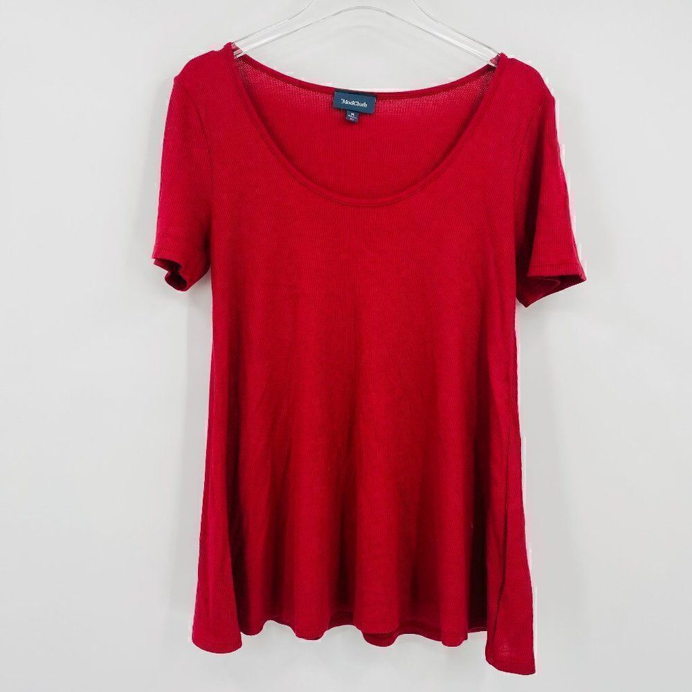 Modcloth Size Medium Berry Red Short Sleeve Scoop Neck Waffle Knit Tunic Top